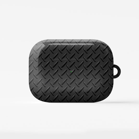 Nightfall Tread AirPods tough case with black tread plate style print and glossy smooth finish