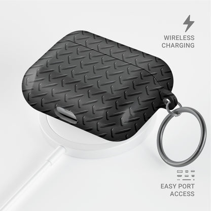 Nightfall Tread AirPods tough case with black tread plate style print and glossy smooth finish