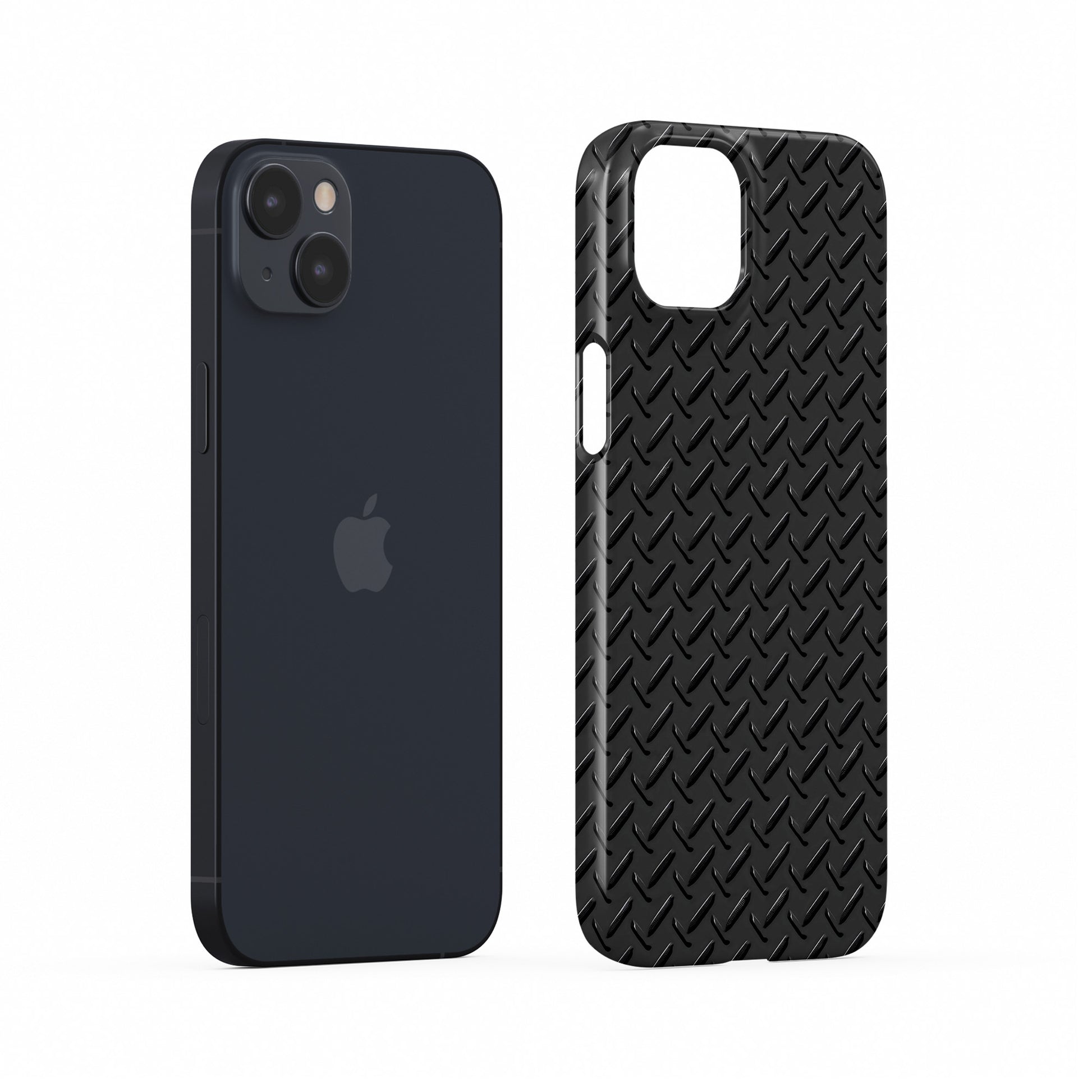 Glossy black tread-plate pattern printed on a smooth, slim snap phone case with industrial styling.