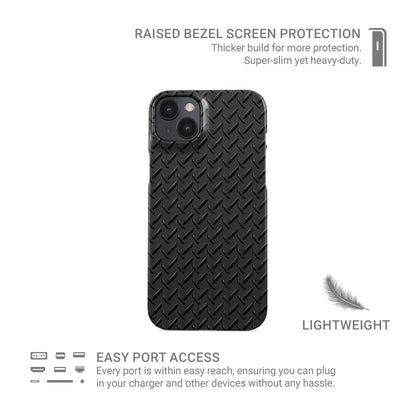 Glossy black tread-plate pattern printed on a smooth, slim snap phone case with industrial styling.