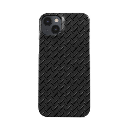 Glossy black tread-plate pattern printed on a smooth, slim snap phone case with industrial styling.