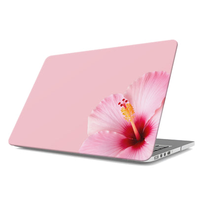 Pink hibiscus MacBook case with soft blush floral print on a slim hard shell Apple MacBook cover by Case & Charm.