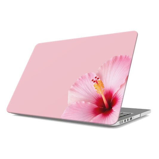 Pink hibiscus MacBook case with soft blush floral print on a slim hard shell Apple MacBook cover by Case & Charm.