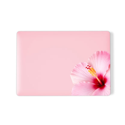 Pink hibiscus MacBook case with soft blush floral print on a slim hard shell Apple MacBook cover by Case & Charm.