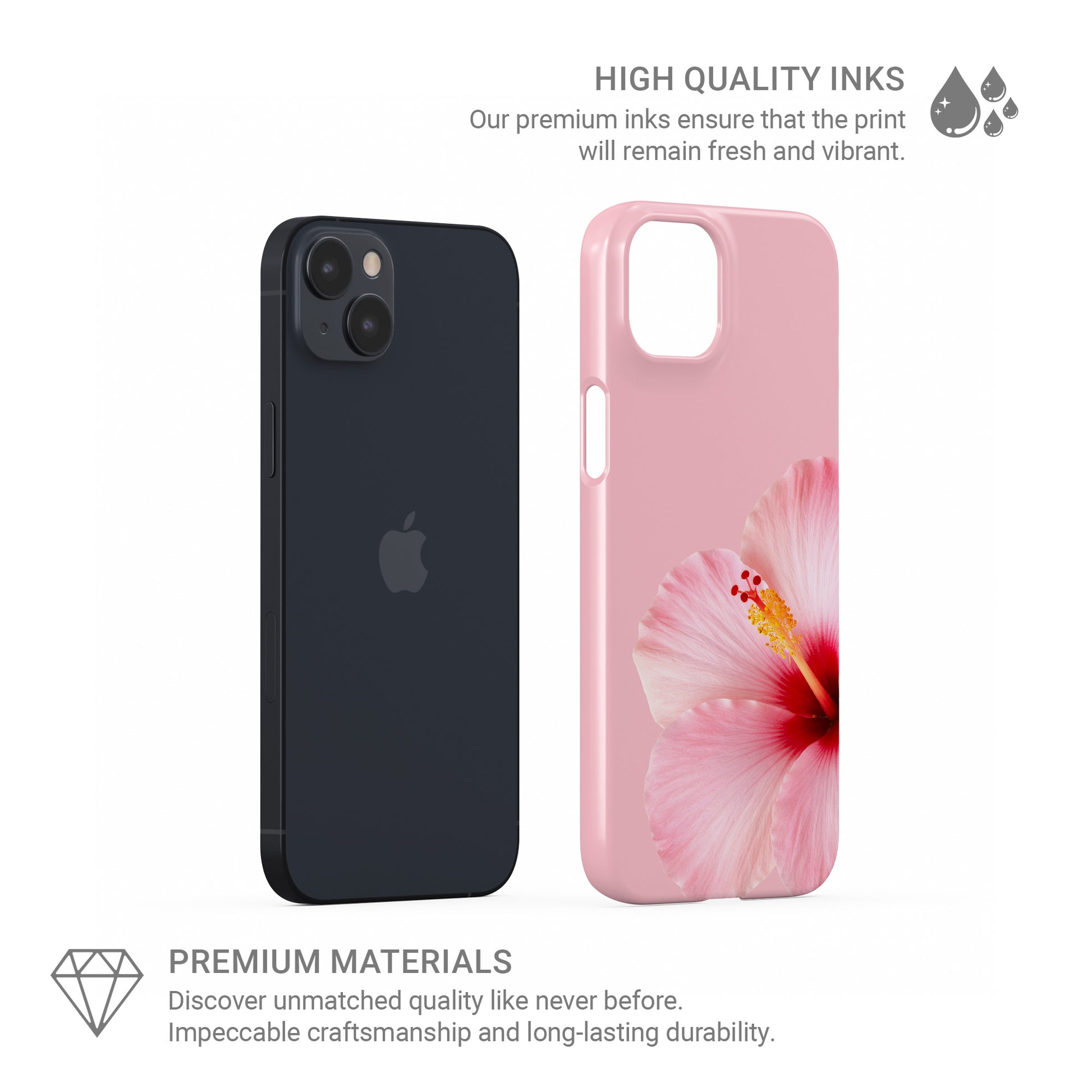 Pink hibiscus flower Snap Phone Case design with a soft pink background, tropical floral petals and a feminine glossy phone case style.