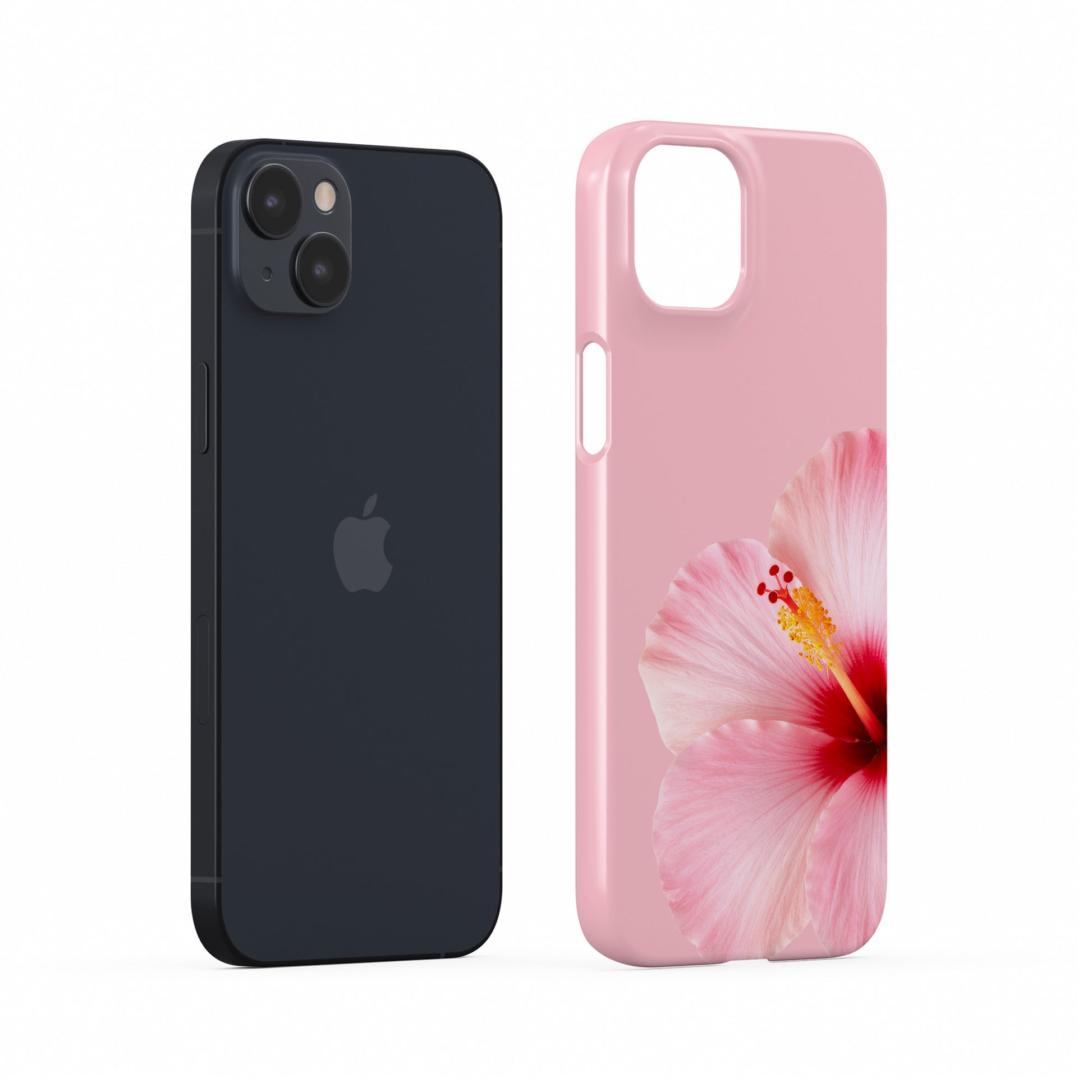 Pink hibiscus flower Snap Phone Case design with a soft pink background, tropical floral petals and a feminine glossy phone case style.