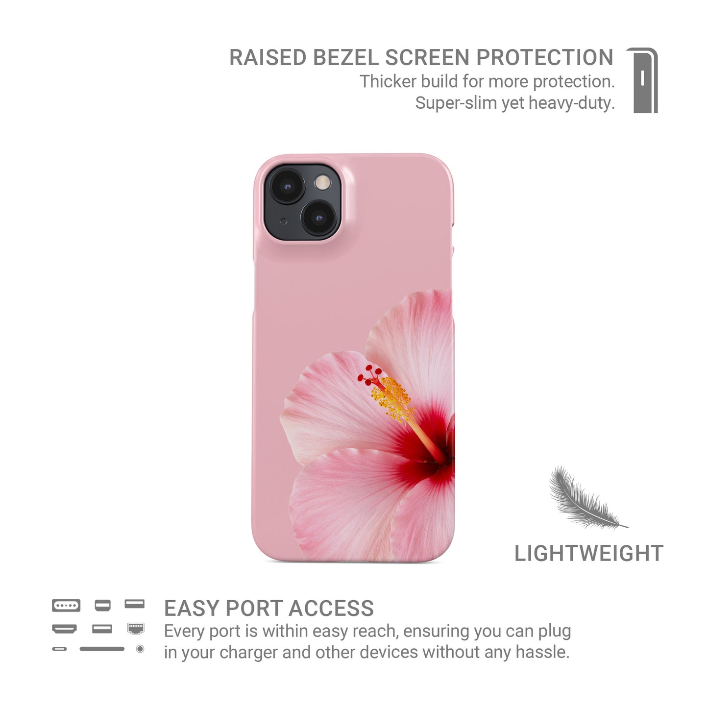 Pink hibiscus flower Snap Phone Case design with a soft pink background, tropical floral petals and a feminine glossy phone case style.