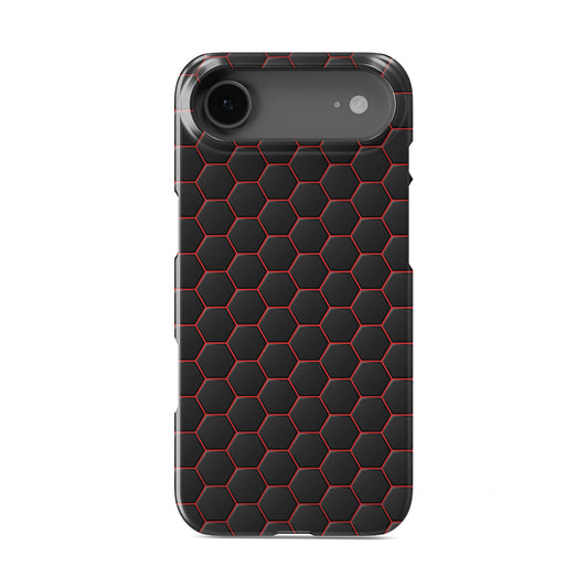 Redline Reactor snap phone case with red neon hexagon pattern on a dark geometric background.