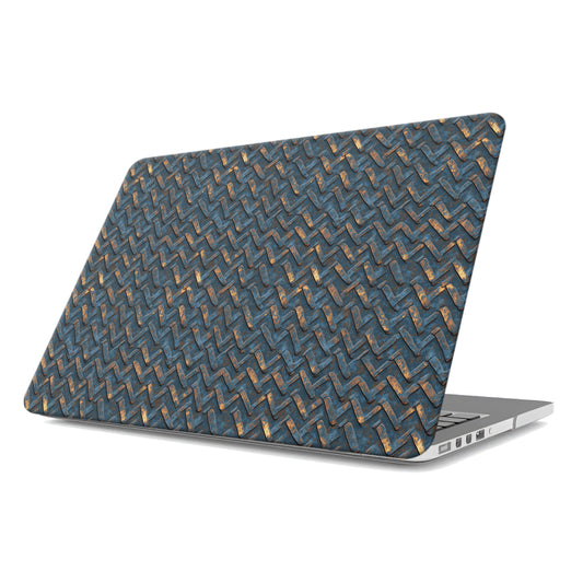Rustfire Chevron laptop case with blue and rust industrial chevron pattern and slim matte hard shell finish