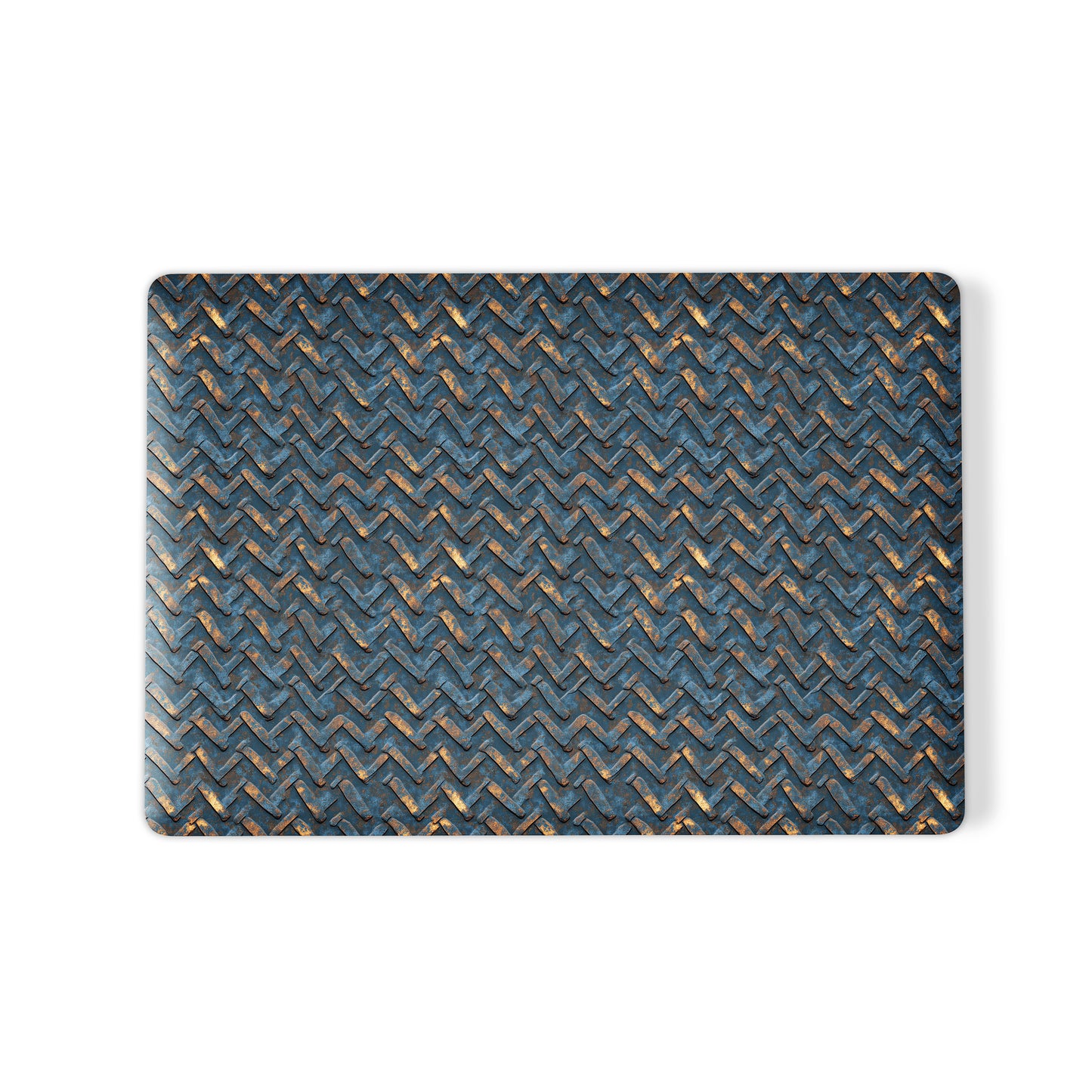 Rustfire Chevron laptop case with blue and rust industrial chevron pattern and slim matte hard shell finish