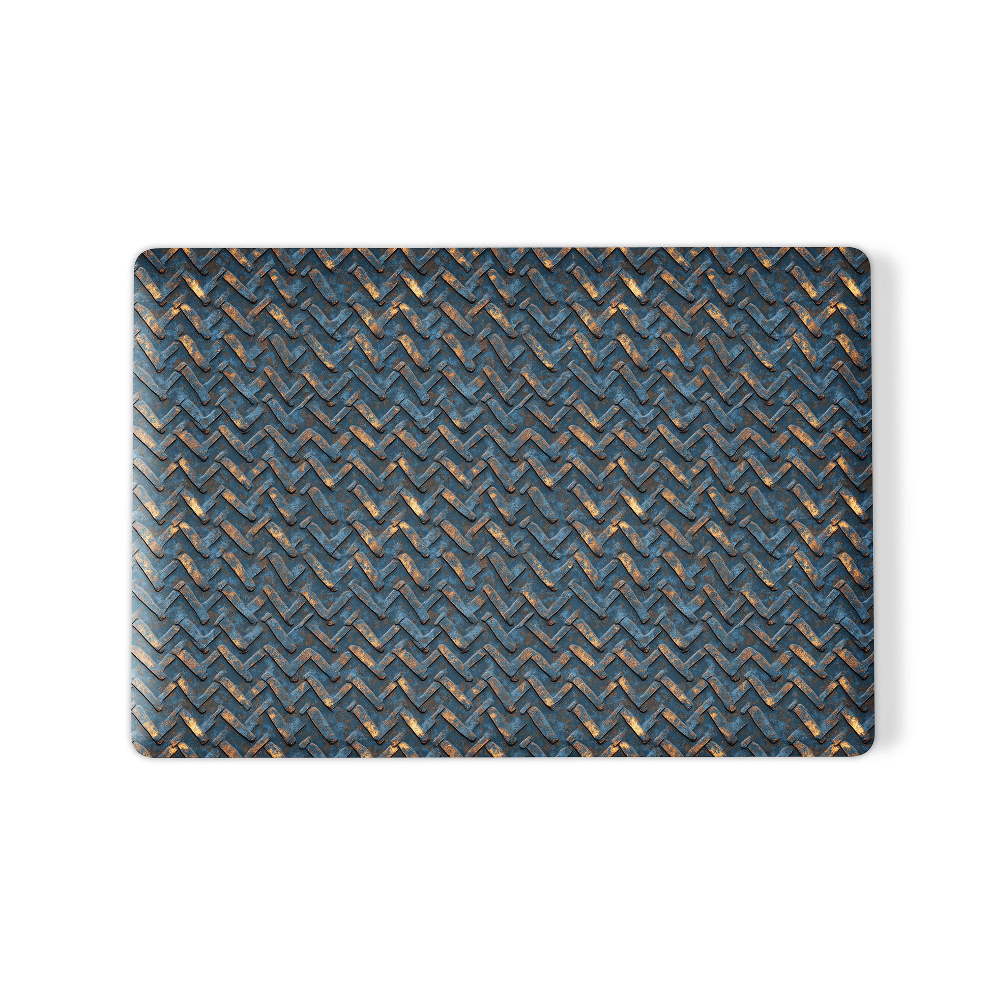 Rustfire Chevron laptop case with blue and rust industrial chevron pattern and slim matte hard shell finish