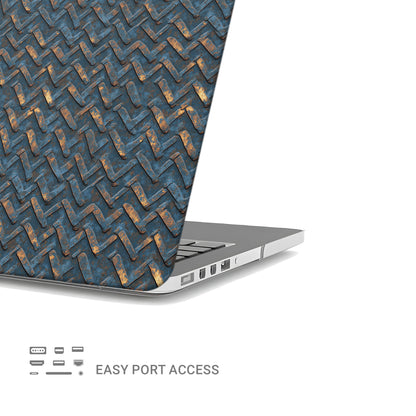 Rustfire Chevron laptop case with blue and rust industrial chevron pattern and slim matte hard shell finish