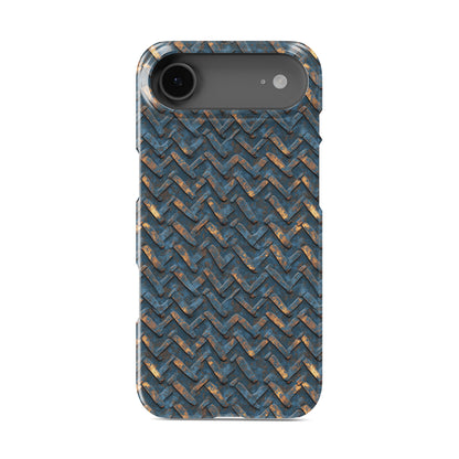 Blue and copper distressed chevron metal pattern slim snap phone case with glossy finish