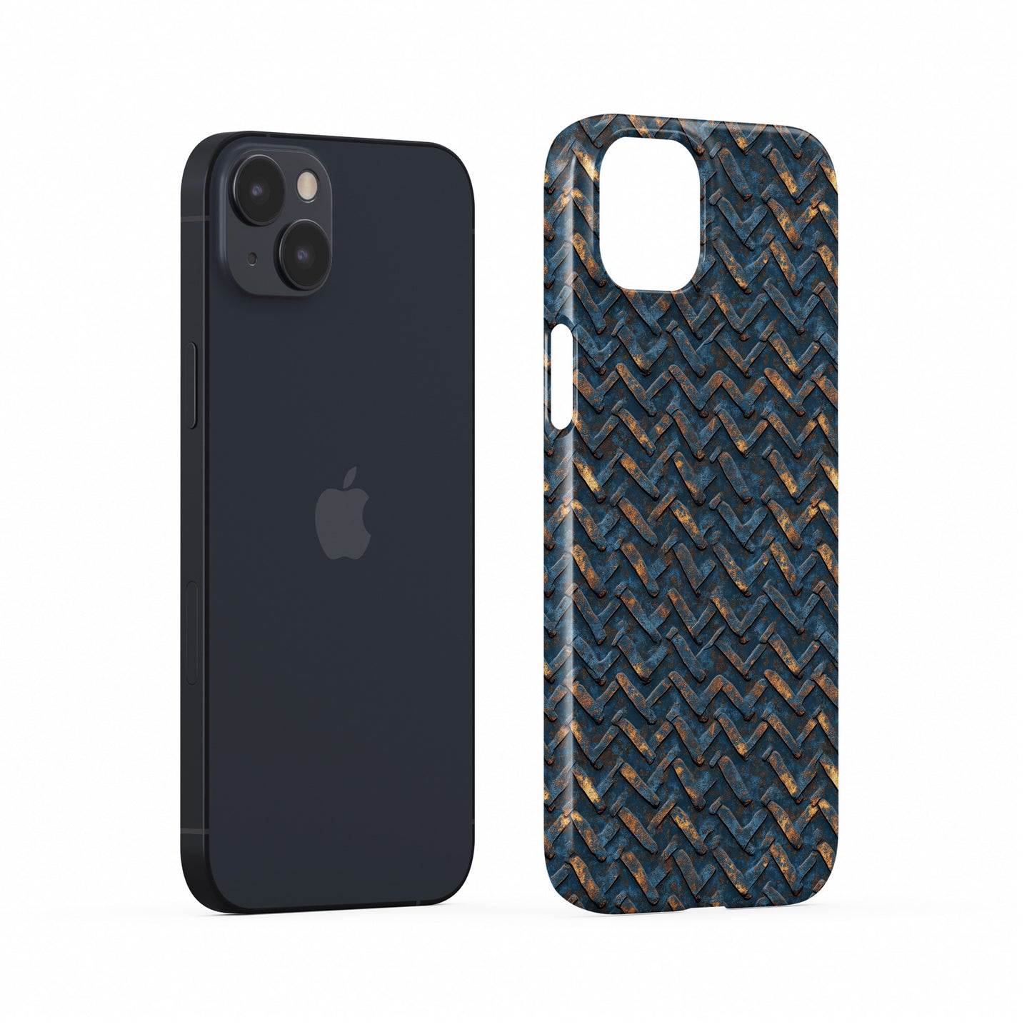 Blue and copper distressed chevron metal pattern slim snap phone case with glossy finish
