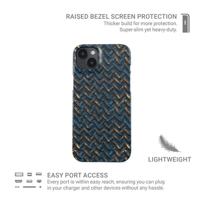 Blue and copper distressed chevron metal pattern slim snap phone case with glossy finish