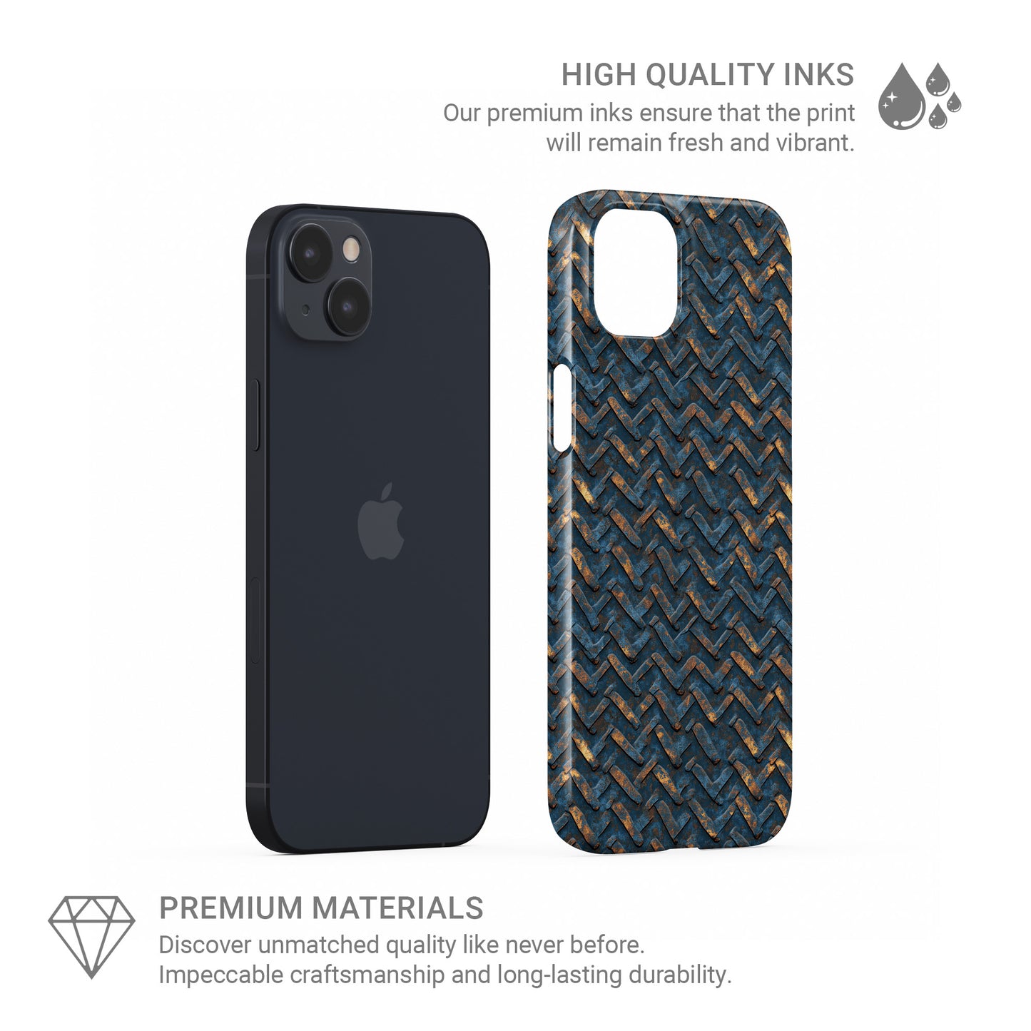 Blue and copper distressed chevron metal pattern slim snap phone case with glossy finish