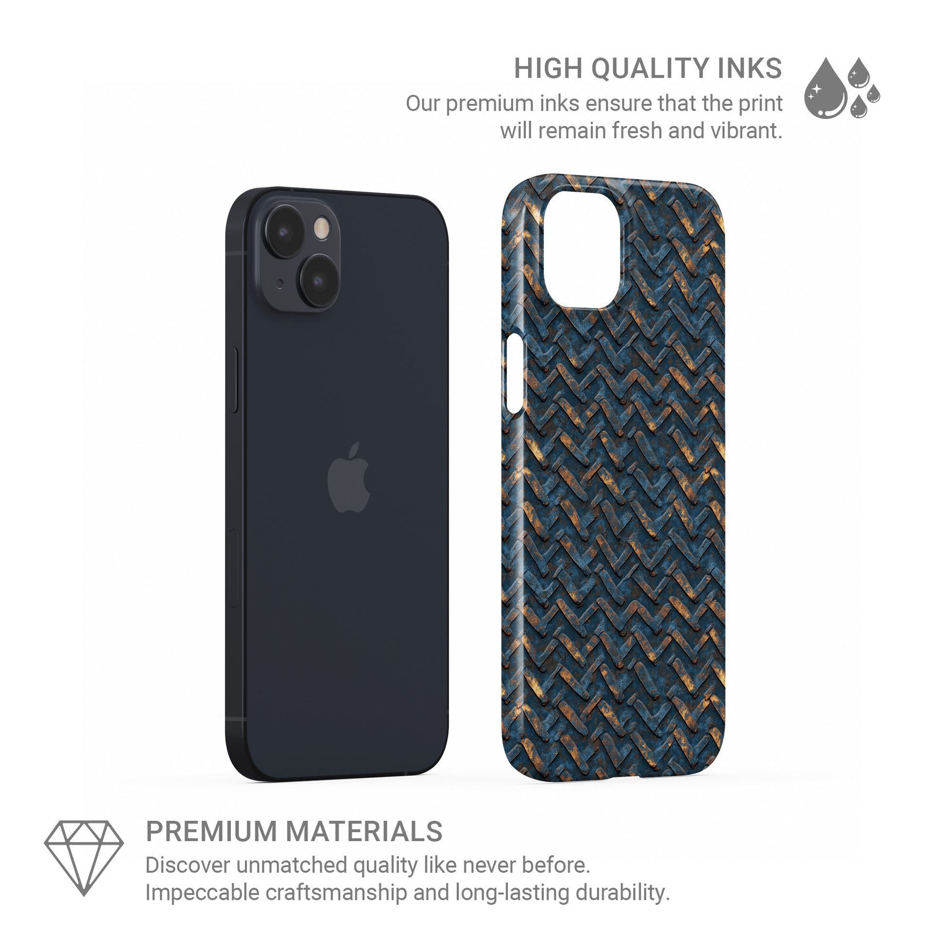 Blue and copper distressed chevron metal pattern slim snap phone case with glossy finish