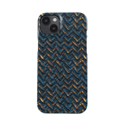 Blue and copper distressed chevron metal pattern slim snap phone case with glossy finish