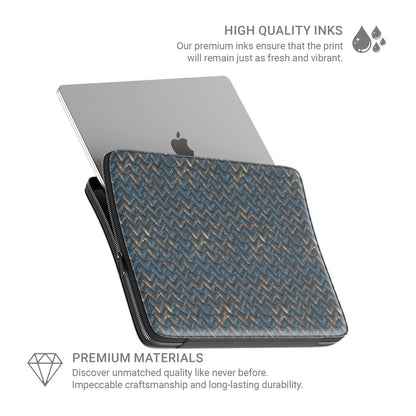 Rustfire Chevron laptop case with distressed blue metal and copper chevron pattern in a slim padded sleeve design