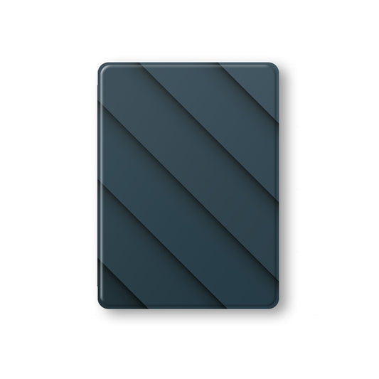 Shadowline Panels Apple iPad case with blue diagonal design, vegan leather finish and Apple Pencil holder