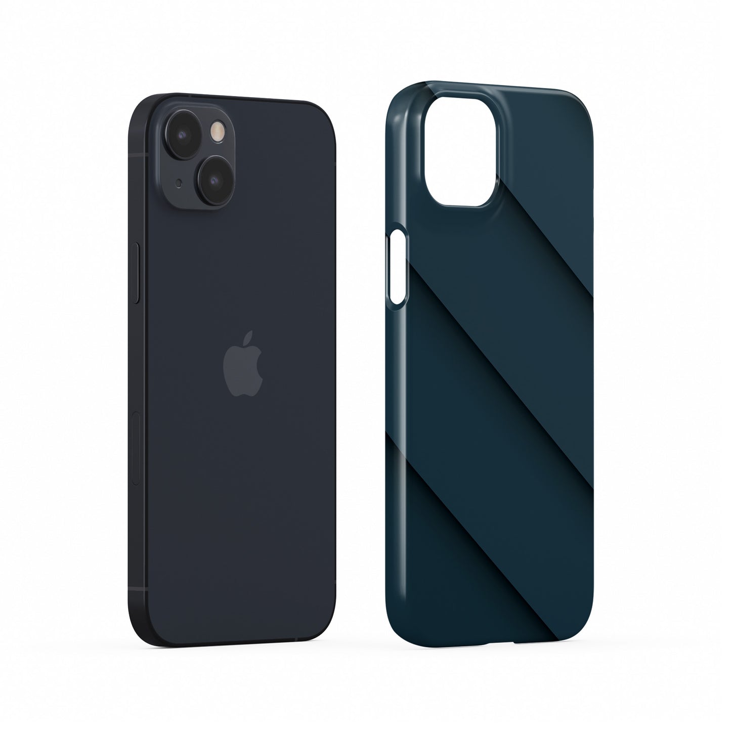 Deep blue diagonal layered slim snap phone case with glossy modern shading and minimal geometric design