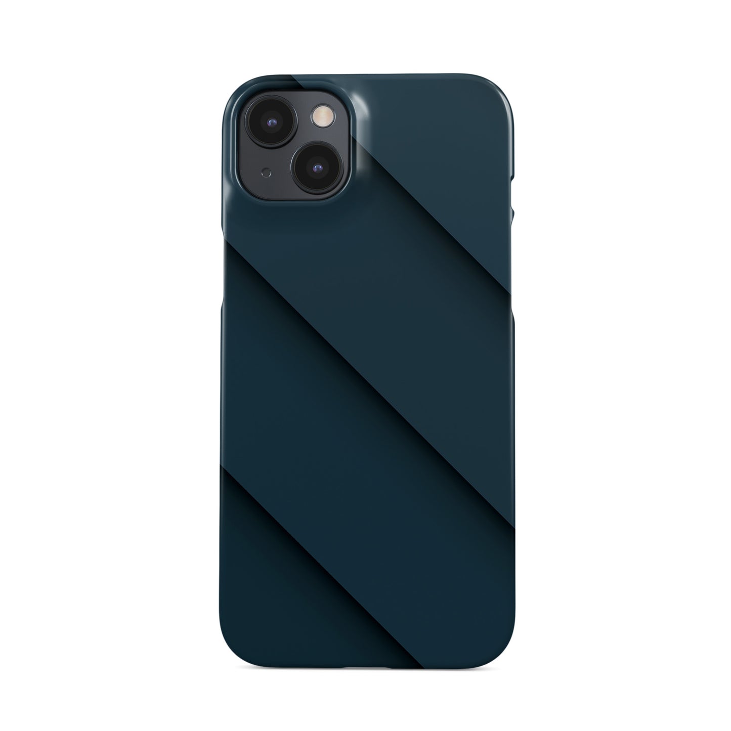 Deep blue diagonal layered slim snap phone case with glossy modern shading and minimal geometric design