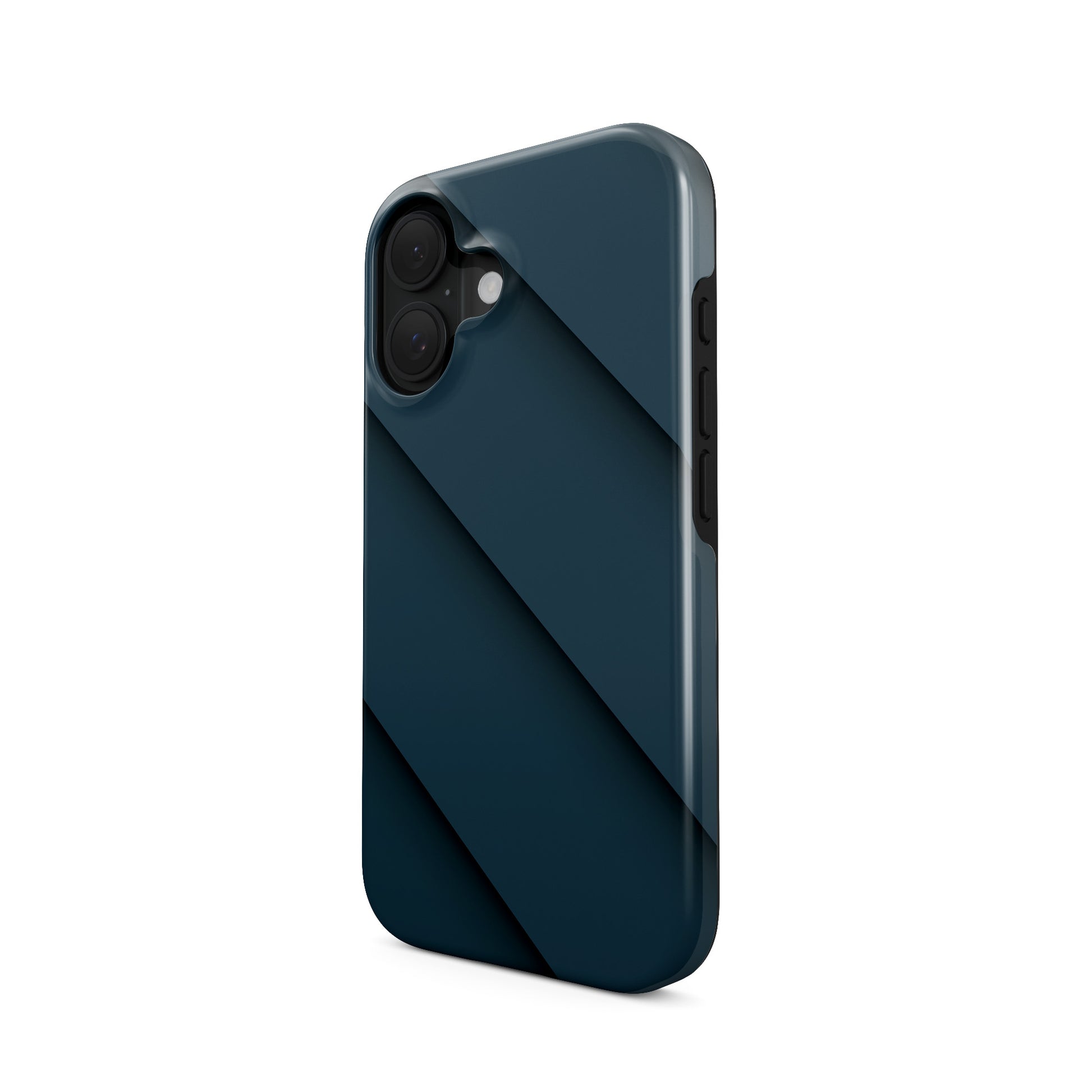 Deep blue diagonal layered panel pattern tough phone case with sleek modern shading