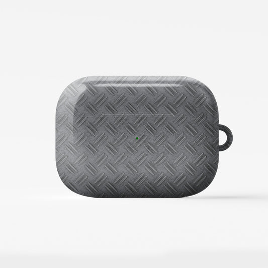 Titan Treadwork AirPods tough case with grey tread plate print and glossy finish