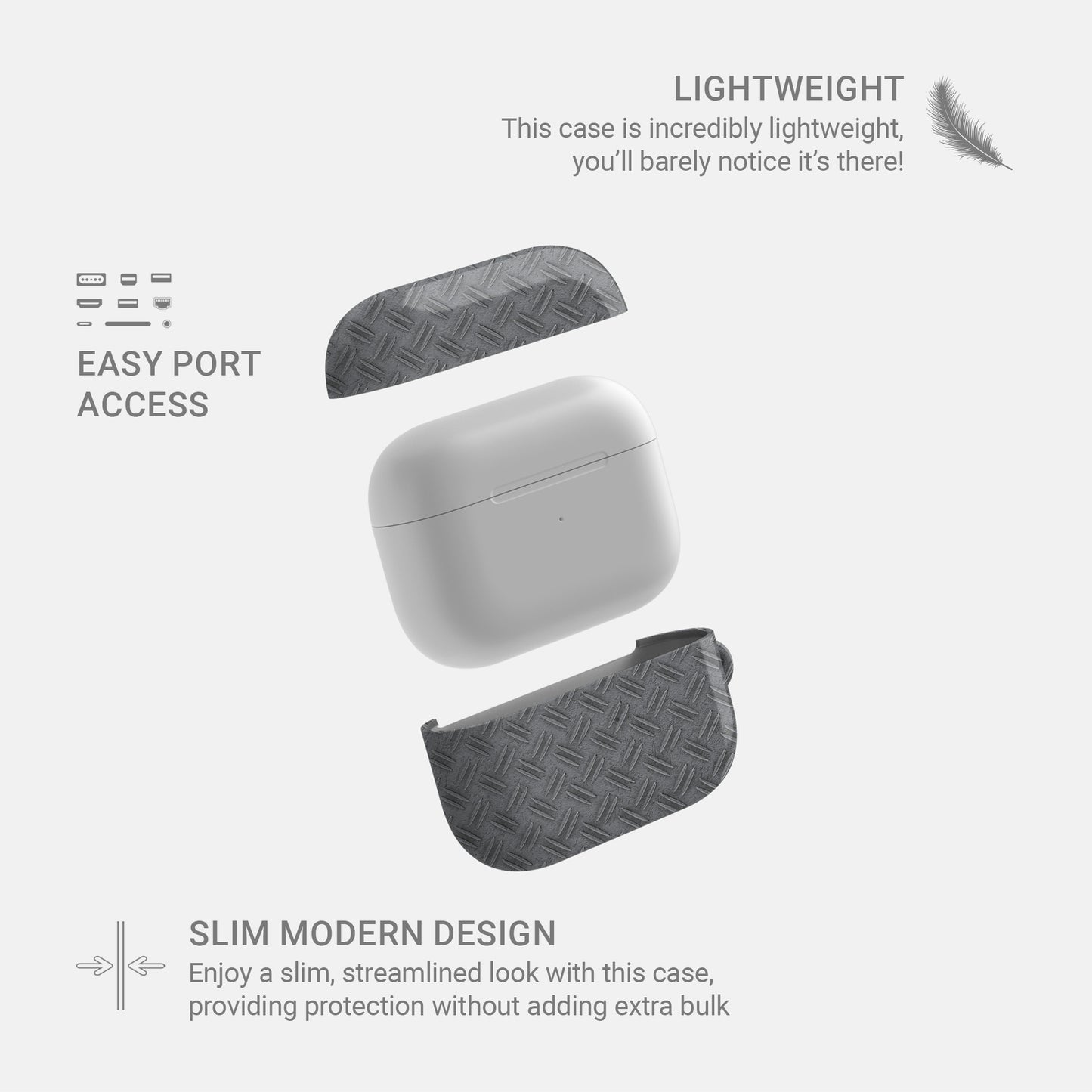 Titan Treadwork AirPods tough case with grey tread plate print and glossy finish