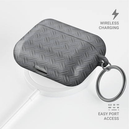Titan Treadwork AirPods tough case with grey tread plate print and glossy finish