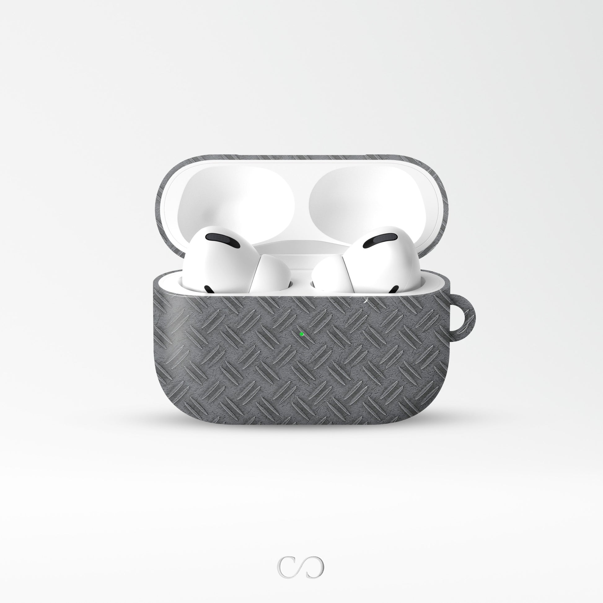 Titan Treadwork AirPods tough case with grey tread plate print and glossy finish