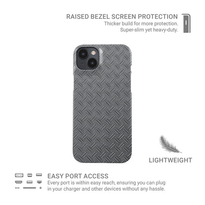 Glossy silver tread-plate metal pattern printed on a slim snap phone case with industrial styling.