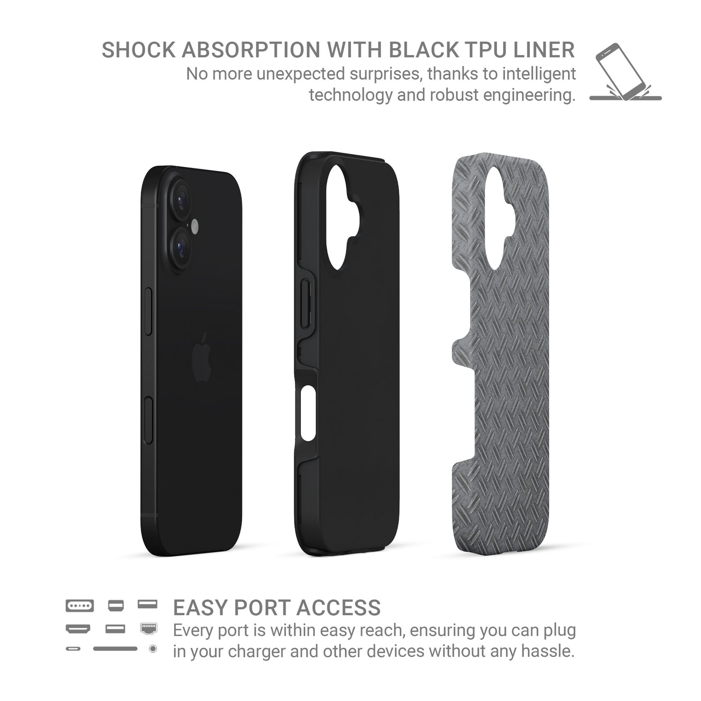 Grey industrial tread plate pattern printed as a flat design for modern tech accessories.