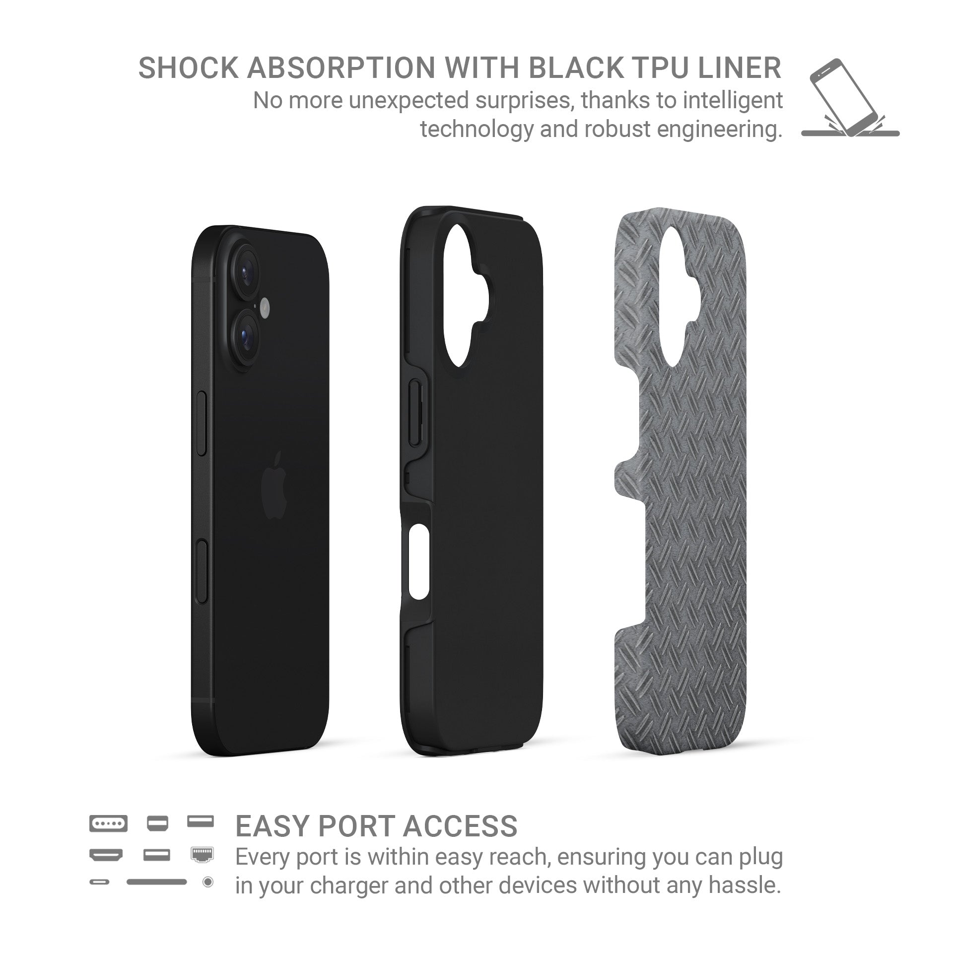 Grey industrial tread plate pattern printed as a flat design for modern tech accessories.