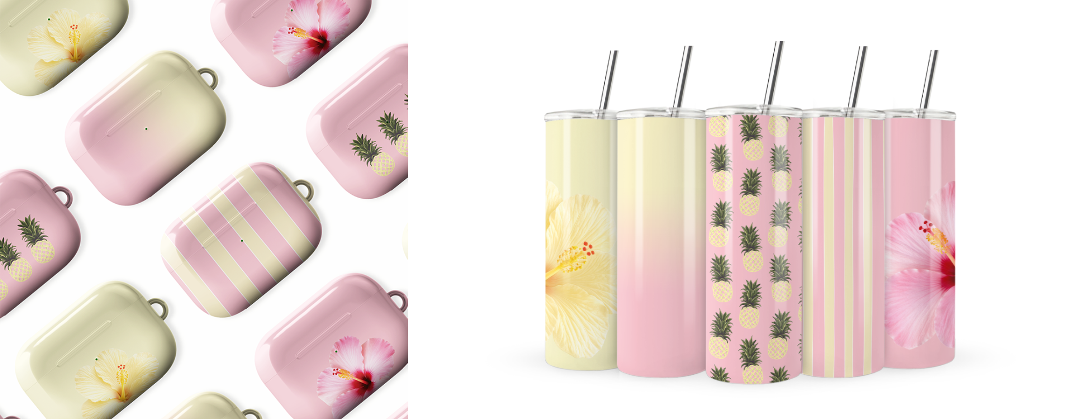 Tropical pink and yellow tech accessories by Case and Charm