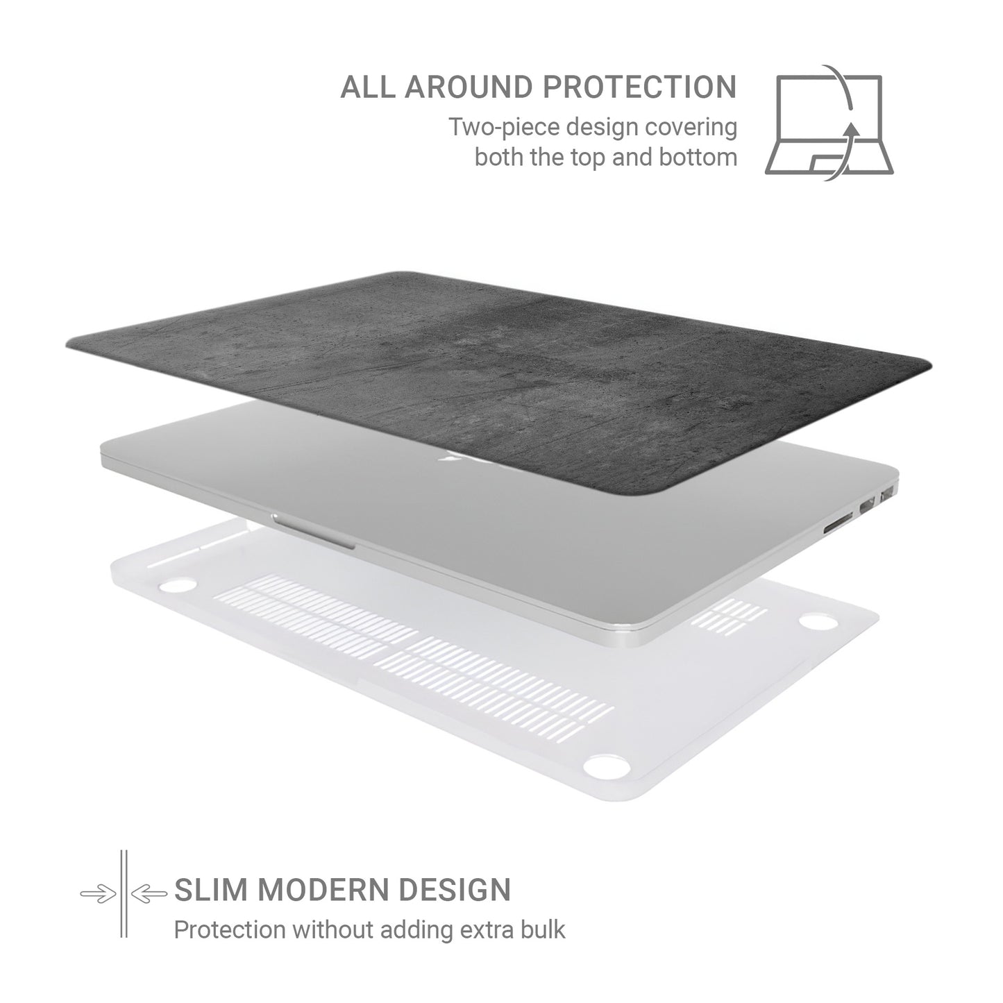 Urban Slate laptop case with grey concrete texture and slim matte hard shell design
