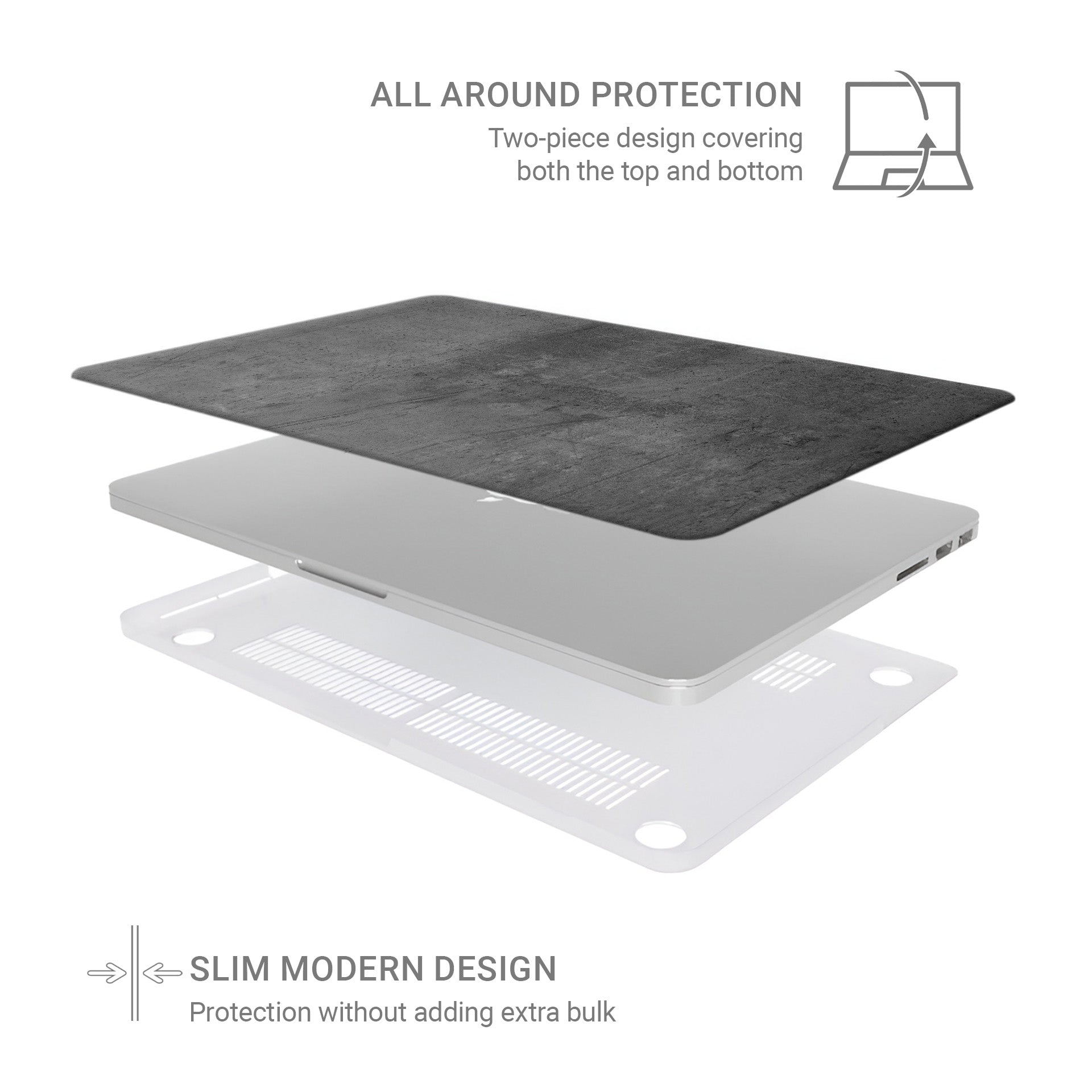 Urban Slate laptop case with grey concrete texture and slim matte hard shell design