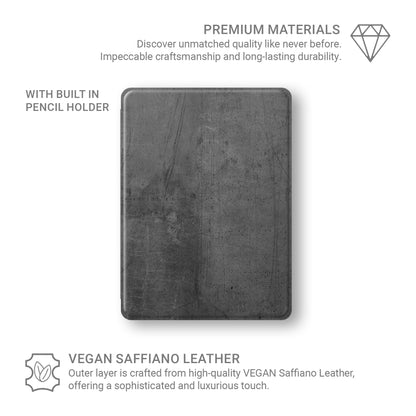 Urban Slate Apple iPad case with concrete style texture, vegan leather finish and Apple Pencil holder