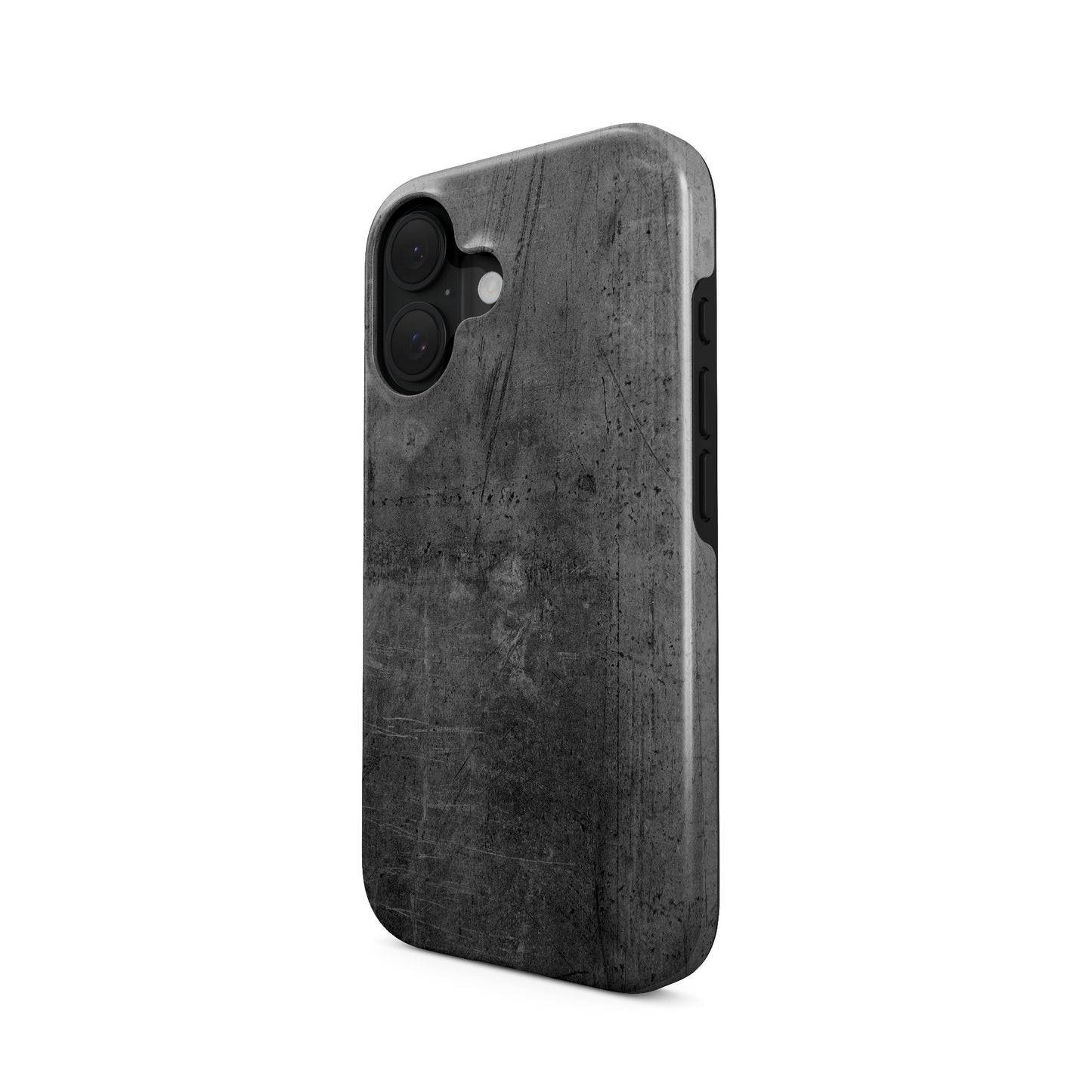 Grey concrete textured tough phone case with subtle scratches and a clean industrial finish
