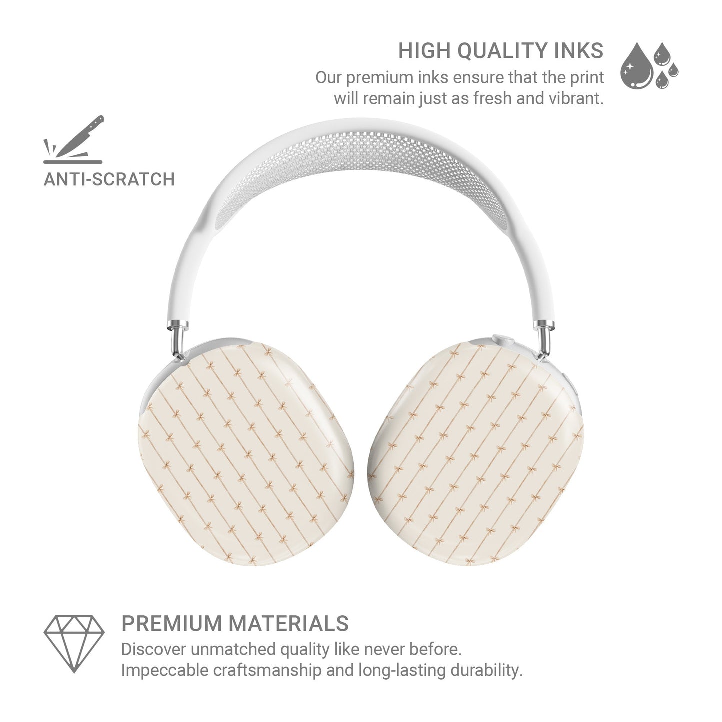 Protective AirPods Max cover in playful ribbon bow pattern