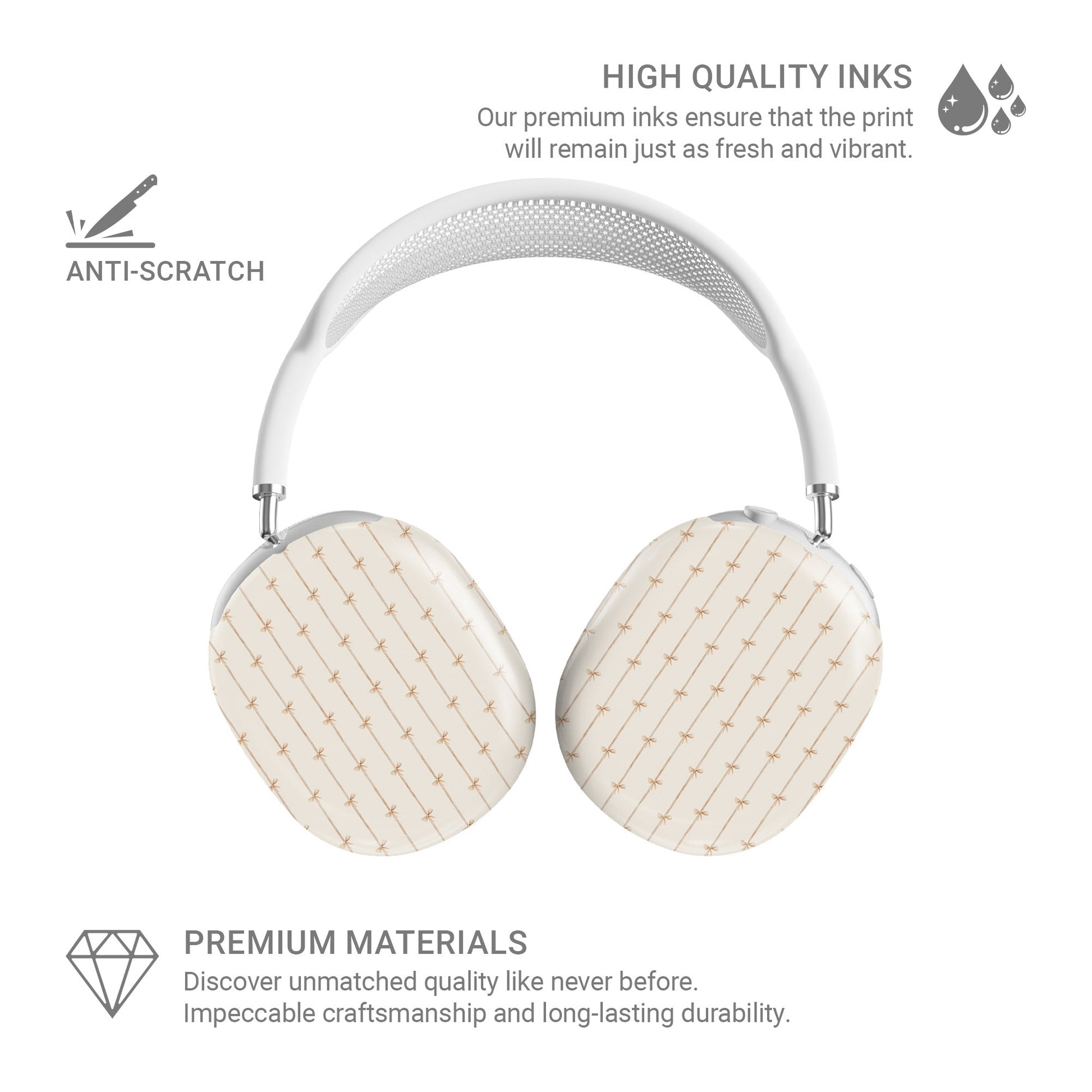 Protective AirPods Max cover in playful ribbon bow pattern