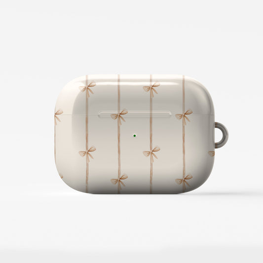 AirPods tough case with neutral bow ribbon pattern

