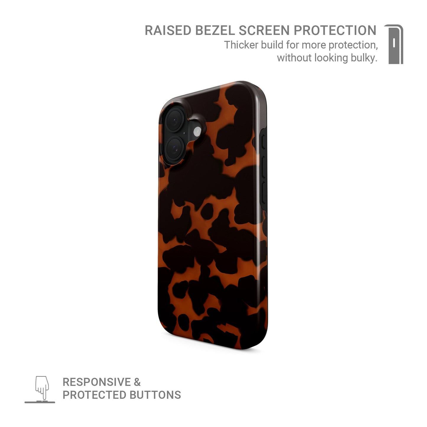 Amber Eclipse MagSafe tough phone case with tortoise shell pattern, dual layer build, and magnetic charging compatibility.