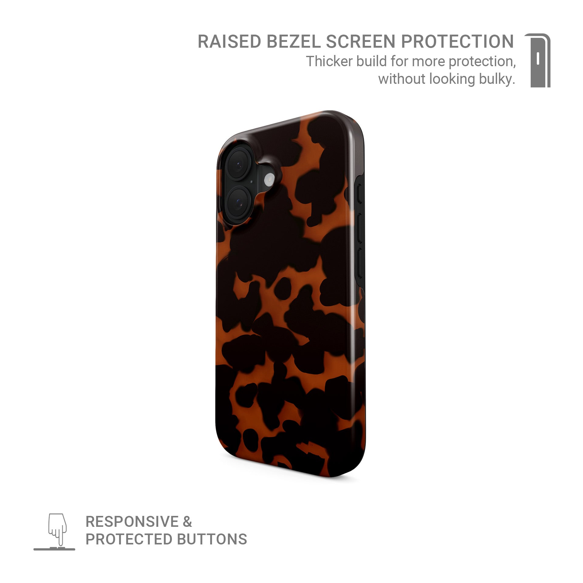 Amber Eclipse MagSafe tough phone case with tortoise shell pattern, dual layer build, and magnetic charging compatibility.