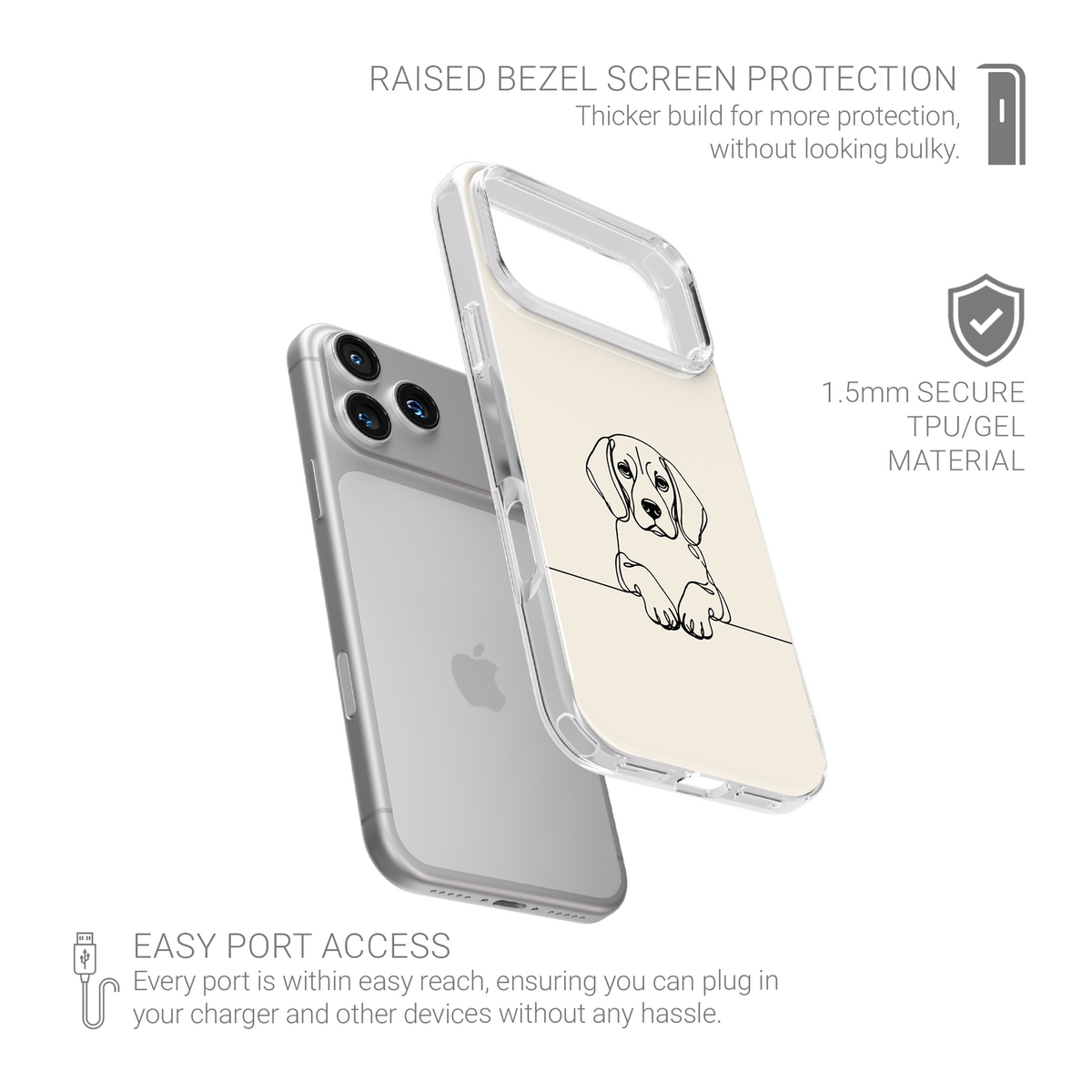 Beagle line art Clear phone case with a curious dog portrait and floppy ears.