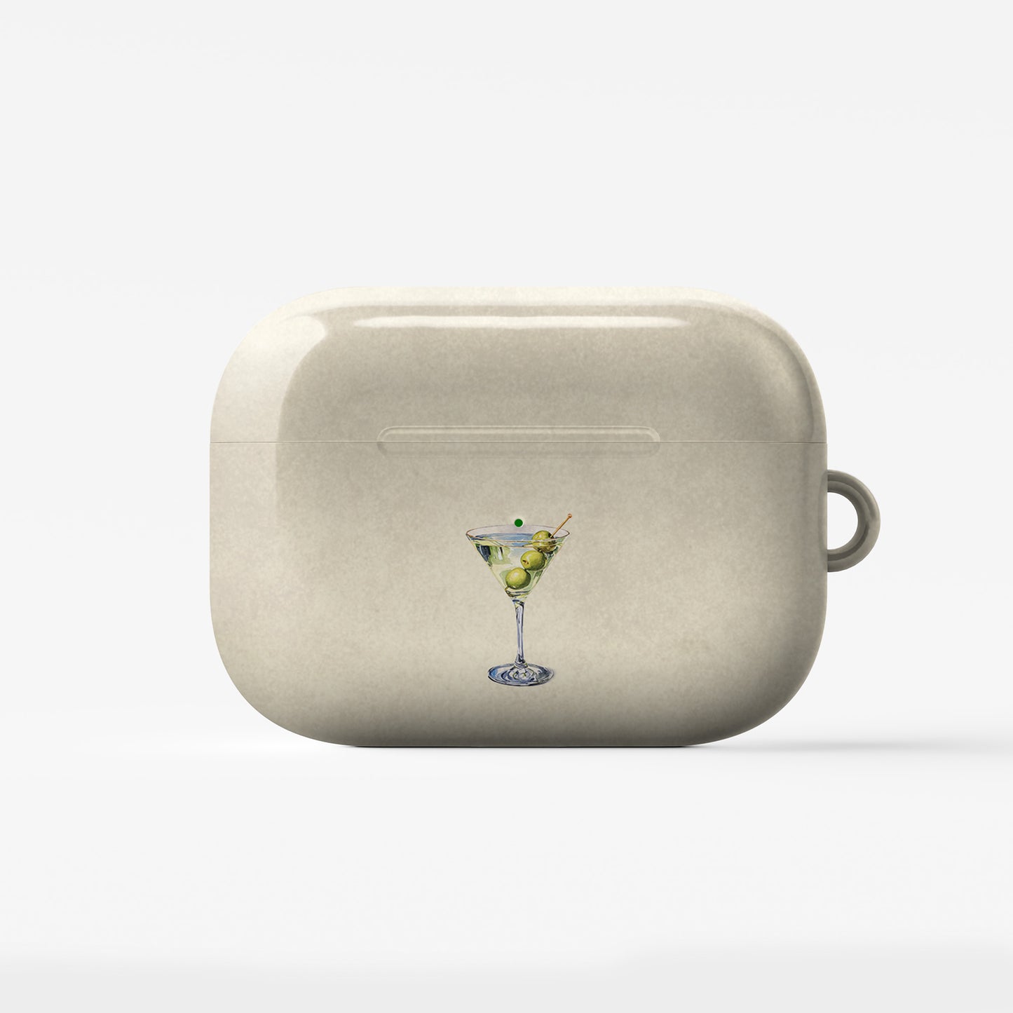 Cream and green martini airpods case with olive cocktail illustration aesthetic neutral design