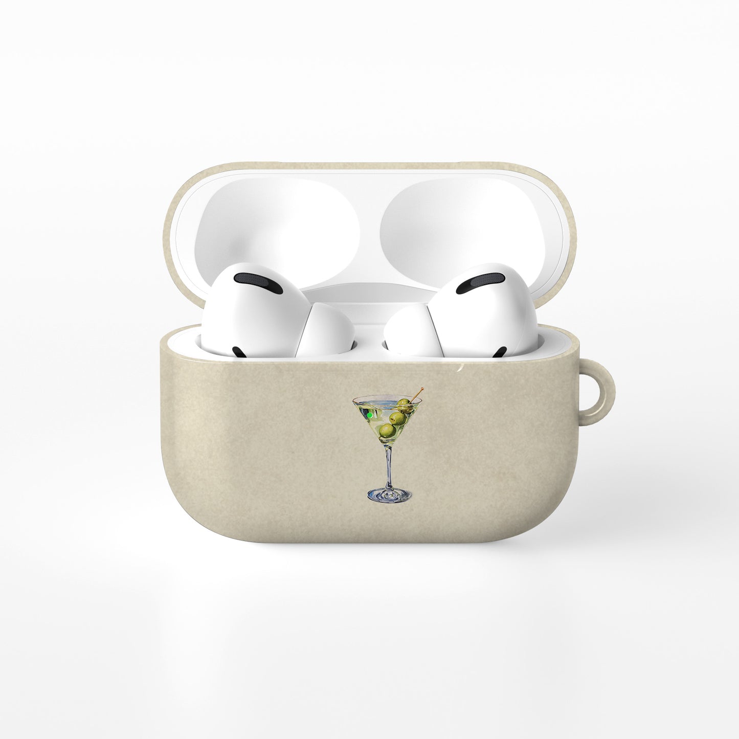 Cream and green martini airpods case with olive cocktail illustration aesthetic neutral design