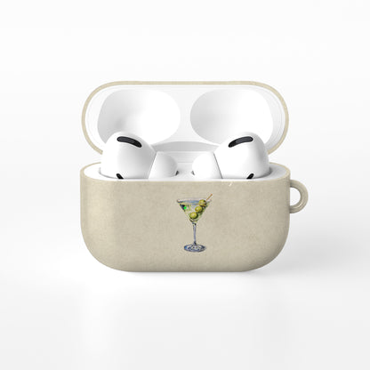 Cream and green martini airpods case with olive cocktail illustration aesthetic neutral design