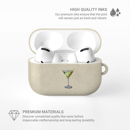 Cream and green martini airpods case with olive cocktail illustration aesthetic neutral design