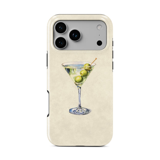 martini phone case with olives on neutral background aesthetic magsafe tough iphone case